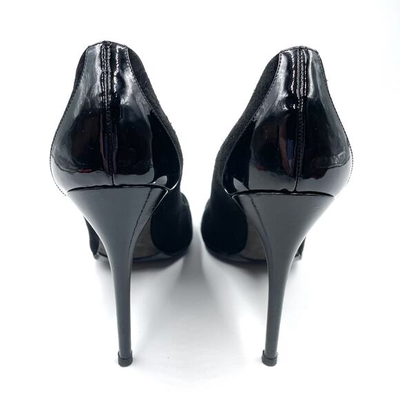 SOLD-Tom Ford Suede Pumps Black Patent Cap Toe Stiletto Heels Point Toe - Picture 8 of 10